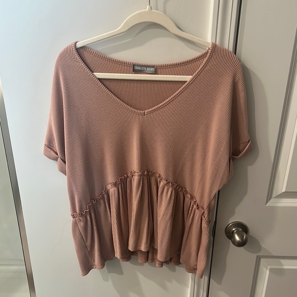 Charlotte Avery Pink Ruffled Short Sleeve Blouse